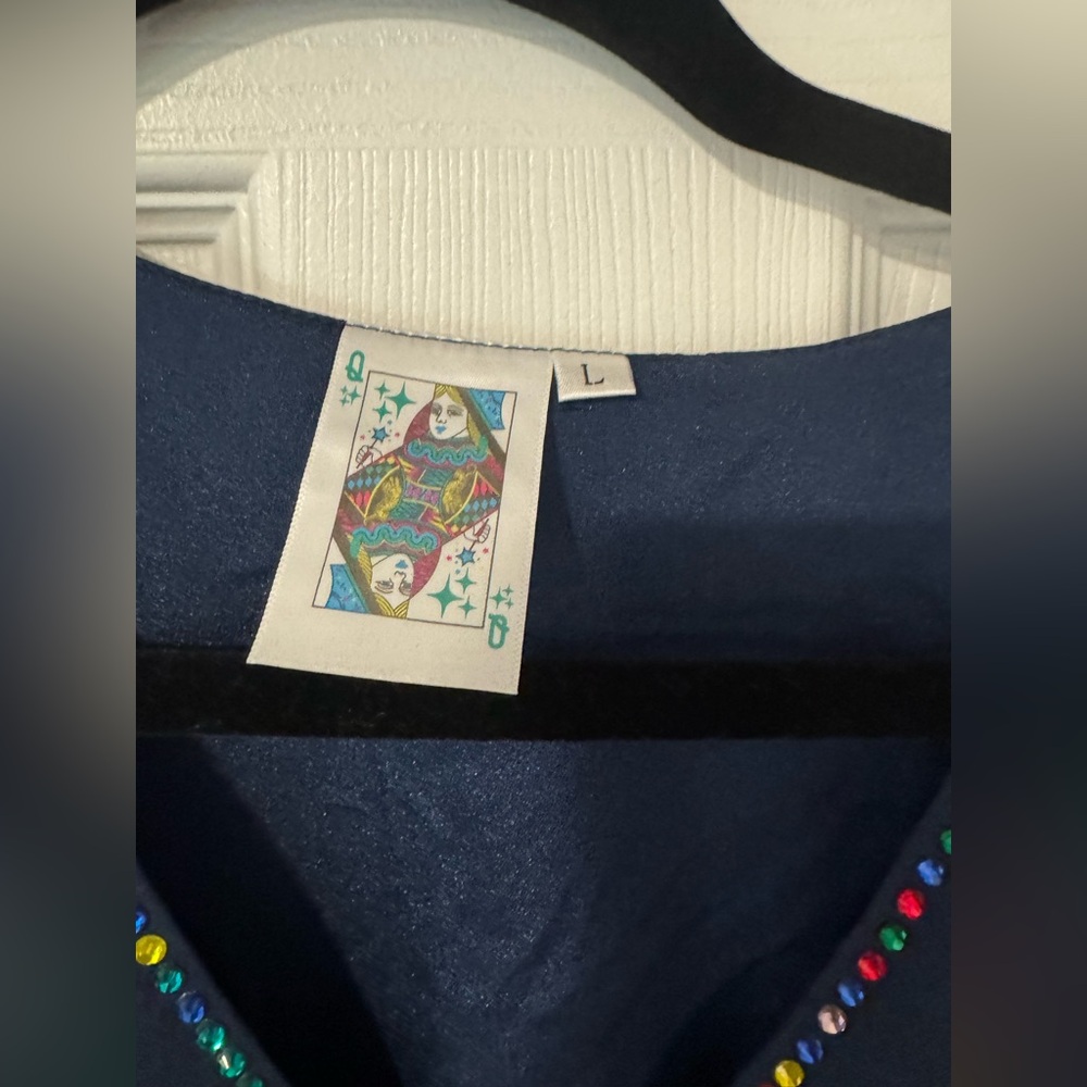QUEEN OF SPARKLES Navy Mini Dress with Multicolor Firework Embroidery - Picture 3 of 5